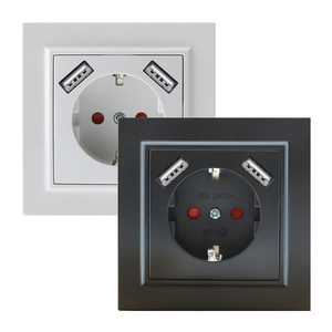 Presa a scomparsa tipo F Schuko con doppia porta USB, colore bianco; ideale per la ricarica di dispositivi elettronici in spazi ristretti - Product Image 1