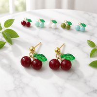 Pendientes de Cereza Coloridos de Acero Inoxidable y Acrílico, Colgantes de Frutas de 19mm, Multicolor Rojo Verde Blanco, Joyería Linda para Mujer al por Mayor