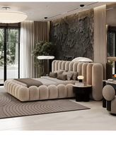 Ensemble de lit en tissu style crème populaire, mobilier de chambre à coucher, lit king-size design moderne avec rangement, lit nuage rembourré à vendre