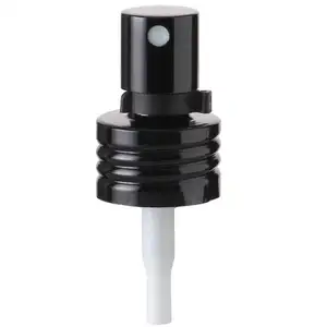 Stock empty 24/410 Metal Aluminum Thread Fine mist spray pump matte black nozzle with translucent frosted cover