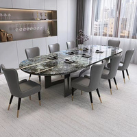 Ensemble de table à manger moderne pour 16 personnes avec plateau en marbre et pieds en acier inoxydable avec carreaux en céramique, durable et écologique