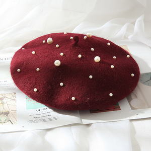 Vente de gros Béret femme hiver en laine avec perles à la mode personnalisée - Product Image 2