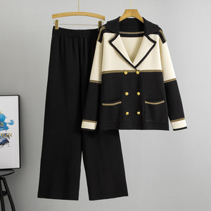 Elegante Conjunto de Punto para Mujer, Cárdigan Cruzado con Botones, Pantalones de Pierna Ancha, Atuendo de Lujo, Conjunto de Dos Piezas, Traje para Mujer - Product Image 4
