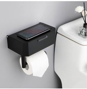 Porte-papier toilette mural moderne en acier inoxydable noir WEKIS avec étagère pour salle de bain et salle de sport - Product Image 5