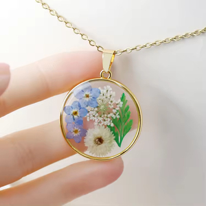 Collana con Fiori Secchi Non-<span class=keywords><strong>Ti</strong></span>-Scordar-Di-Me, Ciondolo in Resina Placcato Oro, Gioiello Floreale Elegante, Regalo per Donne per Uso Quotidiano - Product Image 6