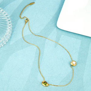 Emerald Pearl Necklace Simple Design Snake <b>Chain</b> Korean Style 14k Stainless Steel Necklace Wholesale - Product Image 3