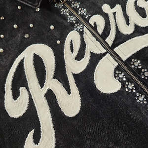 <span class=keywords><strong>Veste</strong></span> <span class=keywords><strong>en</strong></span> <span class=keywords><strong>Jean</strong></span> Streetwear Personnalisée Délavée Acide Vintage Surdimensionnée Broderie Lettres Strass Homme | Fabricant de Vestes - Product Image 6