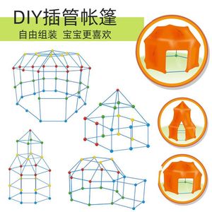 Kit de construction de tente perlée DIY pour enfants, jouet éducatif et artisanal, maisonnette à assembler avec design de château qui brille dans le noir - Product Image 1