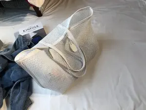 Bolsos de playa de malla de moda de gran capacidad, bolsos de mano para mujer, bolsos de compras - Product Image 6