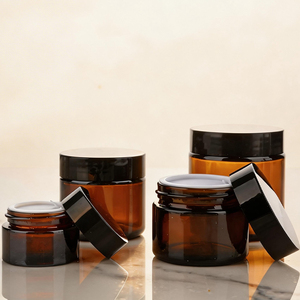 Envase de Vidrio Esmerilado de Lujo para Crema Facial, 15g 30g 50g 100g, <span class=keywords><strong>con</strong></span> Tapa Negra - Product Image 2