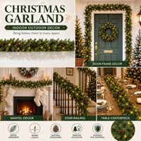 Guirlande de Noël en pin, feuillage dense en PVC, lumières LED blanc chaud, pommes de pin, décoration pour la maison, l'hôtel, les événements, les fêtes, fournisseur en gros