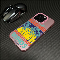 Coque de téléphone argentée couleur coucher de soleil noix de coco pour l'été, compatible iPhone 16 15 17 Pro Max, coque arrière transparente antichoc IMD