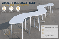 Table de présentation modulaire demi-cercle en fer forgé en forme de S pour buffet de desserts/bonbons, idéale pour mariages en extérieur et décorations d'événements festifs