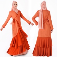 Vêtements ethniques islamiques très vendus, Abaya de couleur unie avec volants en cascade, robe longue à manches longues pour femmes musulmanes
