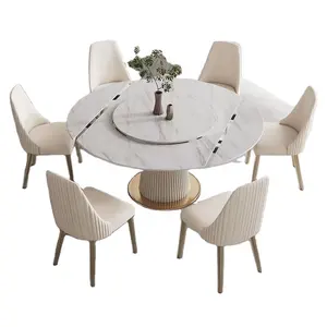 Light Luxury Slate Telescopic Foldable Dining Table Multi-functional Rotating Italian-style Dining Table And Chairs