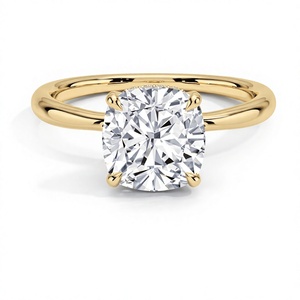 Anillo de Diamantes con Halo Oculto Corte Cojín, Chapado en Oro de 18K y 14K, Anillo de Diamantes para Mujer, Diamante CVD Solitario, Anillo de Compromiso con Diamante HPHT - Product Image 1