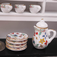 Service à thé miniature en céramique, théière et tasses miniatures, modèle 1:12, décoration de maison de poupée Ob1 1, service à thé miniature en porcelaine florale