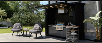 Cuisine extérieure modulaire multifonctionnelle moderne de grande taille avec finition laquée, évier à commande à distance et crédence