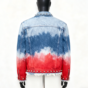 <span class=keywords><strong>Veste</strong></span> Denim Doger personnalisée en relief pour <span class=keywords><strong>homme</strong></span> Vestes en jean Streetwear à peinture rouge avec rivet et strass pour <span class=keywords><strong>homme</strong></span> - Product Image 2