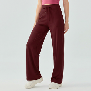 Pantalon de yoga taille haute pour femme, coupe large, avec cordon de serrage et poches, doux, extensible, décontracté, pour l'entraînement et la détente, vente en gros - Product Image 3