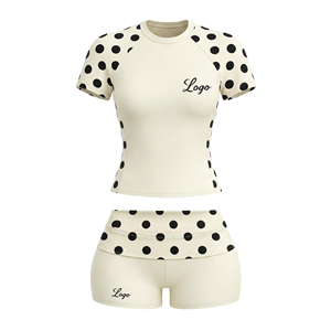 2026 Custom Logo Y2K Style Polka Dot Activewear Set High Elasticity Women Sportswear Set Raglan Sleeve Shorts 2 Piece Set - Product Image 2