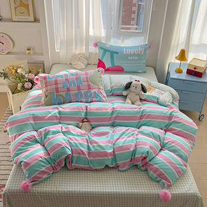 Gewaschene Baumwolle INS Gitter-Bettbezug-Set Kleine Bälle Cartoon-Kissenbezug für Mädchen Ganzjährig Dropshipping AB-Seite Bettwäsche - Product Image 5