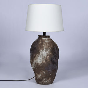 Rustic Ceramic <b>Table</b> Lamp Handmade Textured Base <b>Bedside</b> Lamp E27 Fabric Shade Decorative Desk Lamp for Living Room Bedroom - Product Image 5