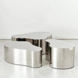 กระจกสแตนเลสรูปทรงพิเศษที่ทันสมัยโต๊ะกาแฟโครเมี่ยมสีเงิน - Product Image 4