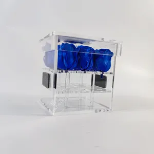 Wholesale Clear Acrylic Flower Box Acrylic Round Corner Rose Box 9 Holes