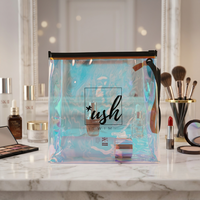 Sac d'emballage personnalisé en PVC holographique irisé pour maillots de bain avec fermeture éclair et poignée en corde