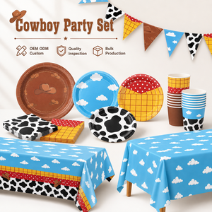 Platos, Vasos, Servilletas, Mantel y Pancarta con Temática del Oeste Vaquero, Decoración para Fiestas de Cumpleaños Infantiles - Product Image 1