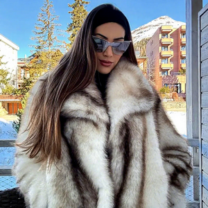 <span class=keywords><strong>Manteau</strong></span> en fausse fourrure de renard OFTBUY pour <span class=keywords><strong>femme</strong></span>, veste courte rayée oversize, épaisse, moelleuse et chaude pour l'<span class=keywords><strong>hiver</strong></span>, personnalisable OEM, faible MOQ, expédition rapide - Product Image 1