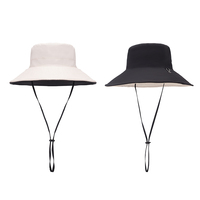 RongGuang Double Face Utilisé Grand Bord Personnalisable Seau Chapeau Coton Pêcheur Chapeau Avec Corde Coupe-Vent pour la Protection Parasol