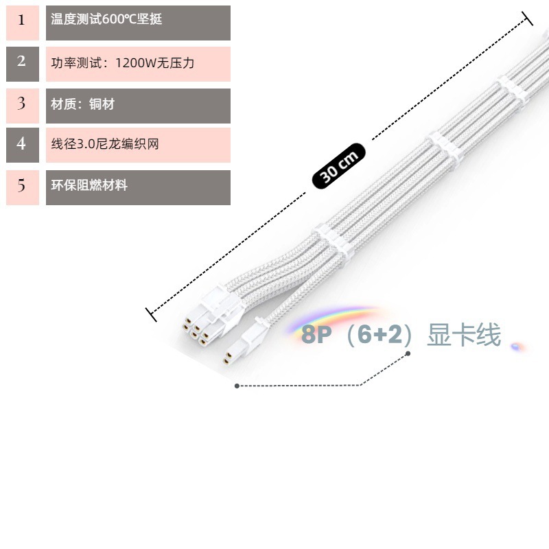 Câble tressé blanc, câble d'extension 62-8 broches