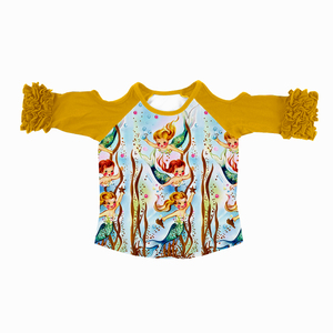 Camiseta de Manga Larga para Niñas con Estampado de Seda de Leche, Camisa Raglán con Hombros Descubiertos y Volantes, Camiseta Informal Navideña para Niños - Product Image 2