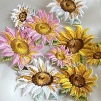 Vente chaude de patchs brodés de fleurs en gros, différentes tailles, patchs mignons à repasser, appliques à presser à chaud, patch brodé de tournesol personnalisé