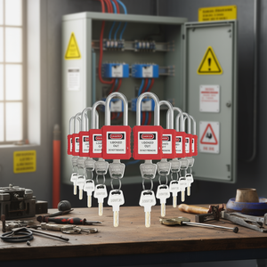 Cadenas de sécurité 10 pièces en alliage de zinc rouge, kits de verrouillage électrique avec étiquettes - Product Image 2