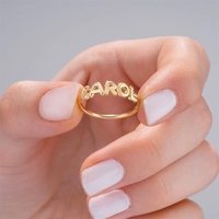 Anillo con Nombre Personalizado, Anillo con Letra de Burbuja, Chapado en Oro de 14K, Anillo Cursivo Delicado para Mujer