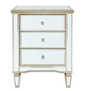 Foshan New Good Furniture Solid Wood <strong>Mirrored</strong> <strong>Nightstand</strong> with 3 Drawers Silver Wood Bedroom Furniture for Home Use - Product Image 1