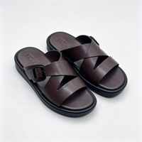 Sandales d'été pour hommes en cuir PU de haute qualité, à bout ouvert, avec lanières croisées, boucle réglable et semelle épaisse – Vente en gros