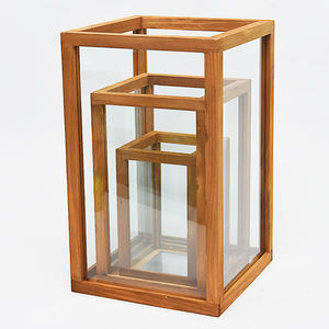 Reusable4 Maten Vierkante Glazen Houten Lantaarns Zonder Deksel En Handvat Op Maat Gemaakte Woonkamer Slaapkamer Nacht Decoratie Kaars Lantaarn - Product Image 5