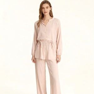 春秋 コットンガーゼ 無地 ゆったり 通気性 レディース 長袖 パジャマ - Product Image 3