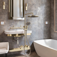 Nouvel Arrivage Ensemble de Douche Carré en Laiton Poli pour Hôtel, Haute Pression, Jet Doux, Massage, Thermostatique, Usage Domestique Complet