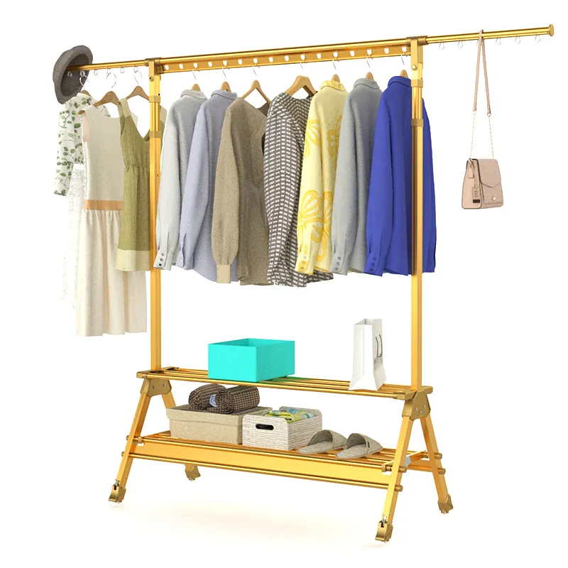 Metal Floor Standing Clothes Drying Rack Lift Coat Racks Clothing Store Display Rack With Telescopic Rod