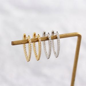 Dylam Minimalist Simple Design 925 Sterling <b>Silver</b> 18K Gold Plated 5A Cubic Zircon Zirconia V Shape <b>Hoop</b> Earrings - Product Image 2