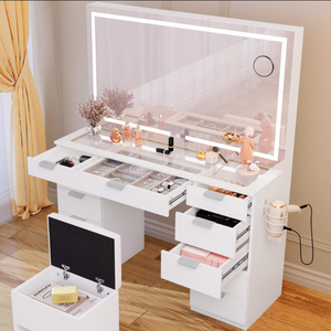 Bàn trang điểm hiện đại có đèn <span class=keywords><strong>LED</strong></span>, gương, ngăn kéo, chất liệu gỗ, dùng cho phòng ngủ và phòng khách - Product Image 5