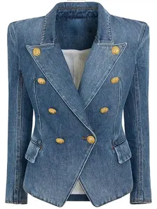 EN STOCK, lo más nuevo de 2024, chaqueta de pasarela de diseñador, chaqueta vaquera con botones de León cruzados ajustados para <span class=keywords><strong>mujer</strong></span>, minifalda - Product Image 4