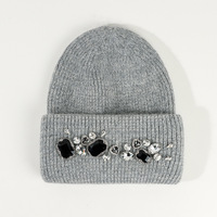 Bonnet en fourrure de lapin angora VISROVER brodé 3D pour femme, tricoté, orné de strass, motif à pois, idéal pour la plage et les affaires