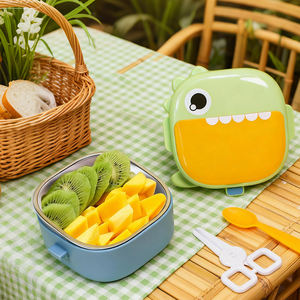 Juego de Vajilla Infantil de Plástico con Forma de Animal de Dibujos Animados, Calentador de Alimentos, Lonchera Escolar, Tazón Aislado con Tapa y Cuchara para Niños - Product Image 1