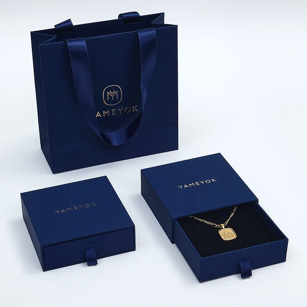Custom Logo Printed Cardboard Sliding Necklace Jewelry Packaging Boxes Set